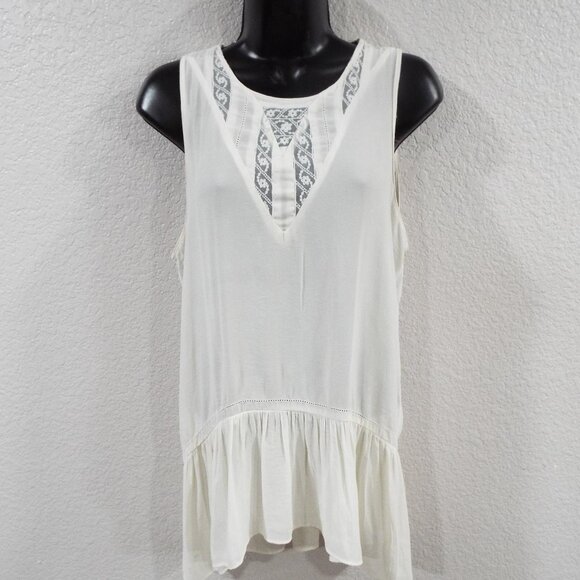Zara Basics Off White Lightweight Sleeveless Top V Neck with Lace Detail Small - Picture 1 of 11